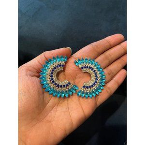 Aquamarine earrings large rhinestone crystal stud blue large aqua big earring